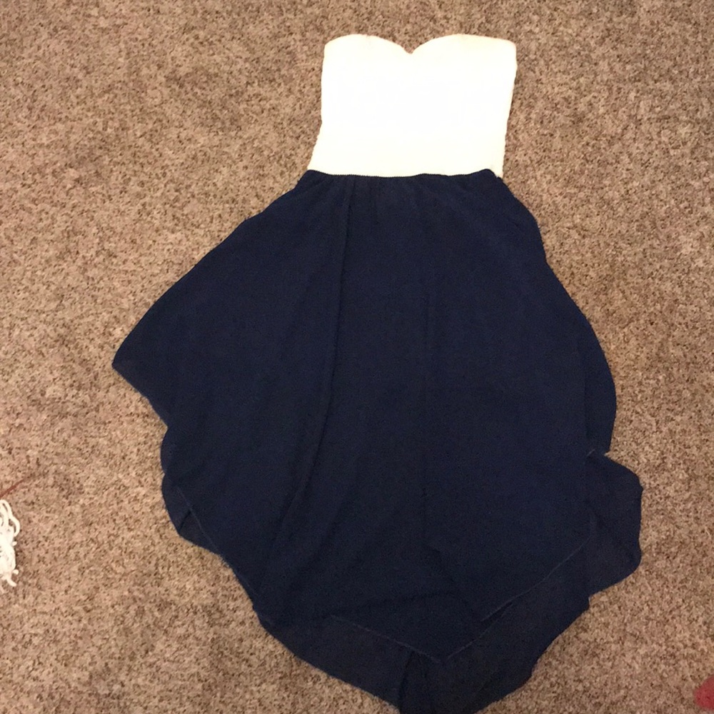 Creme/Navy Blue strapless dress